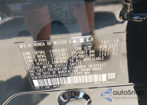 2020 Honda Hr-V 2Wd Lx из США, поврежденный, VIN 3CZRU5H3XLG700237